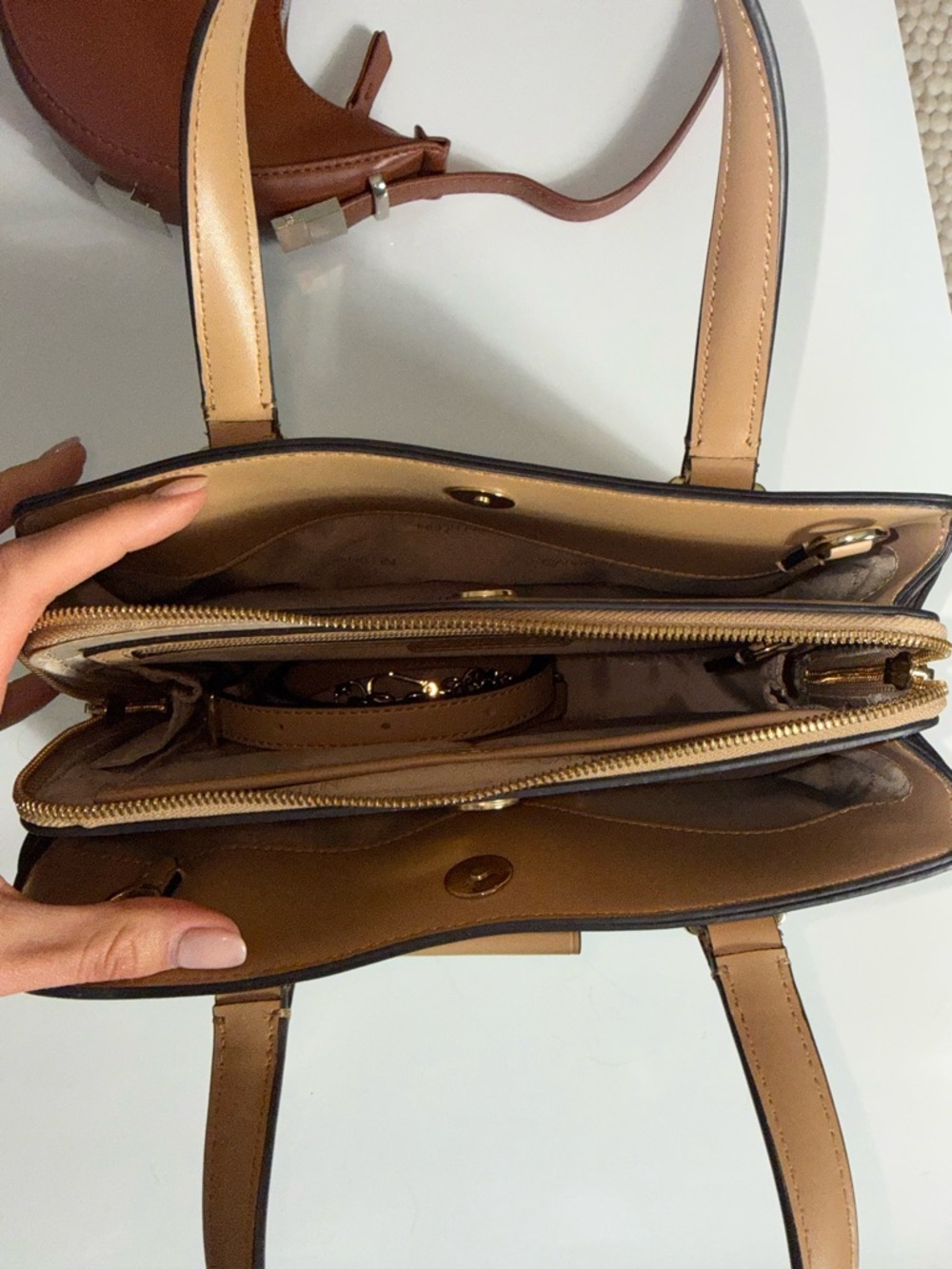 Calvin Klein Camille Lock Satchel Beige/Mint Green - Picture 15 of 16